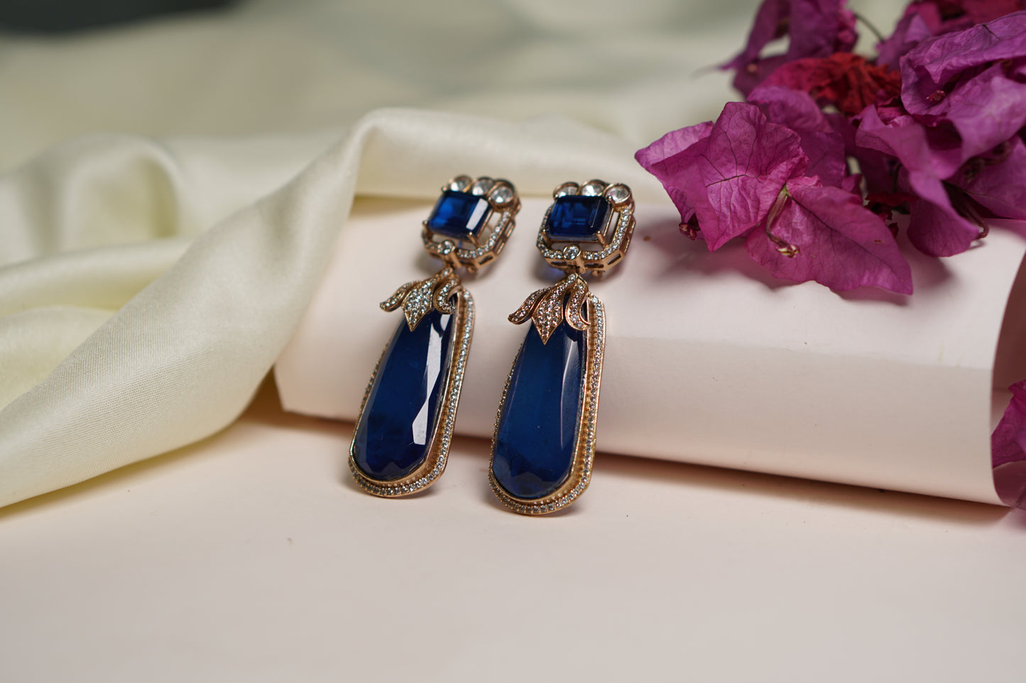 Blue Stone long Polki Earrings H1-083