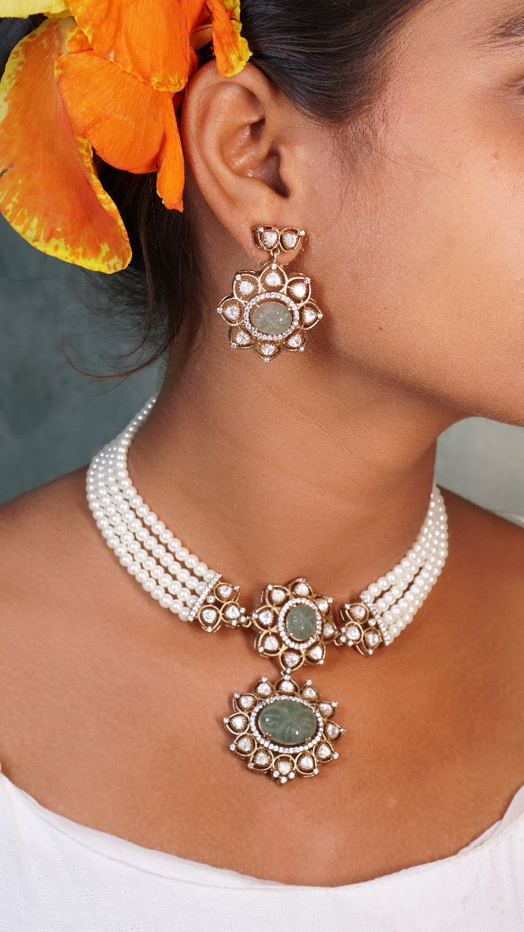 Mint Green Polki Necklace Set H1-079