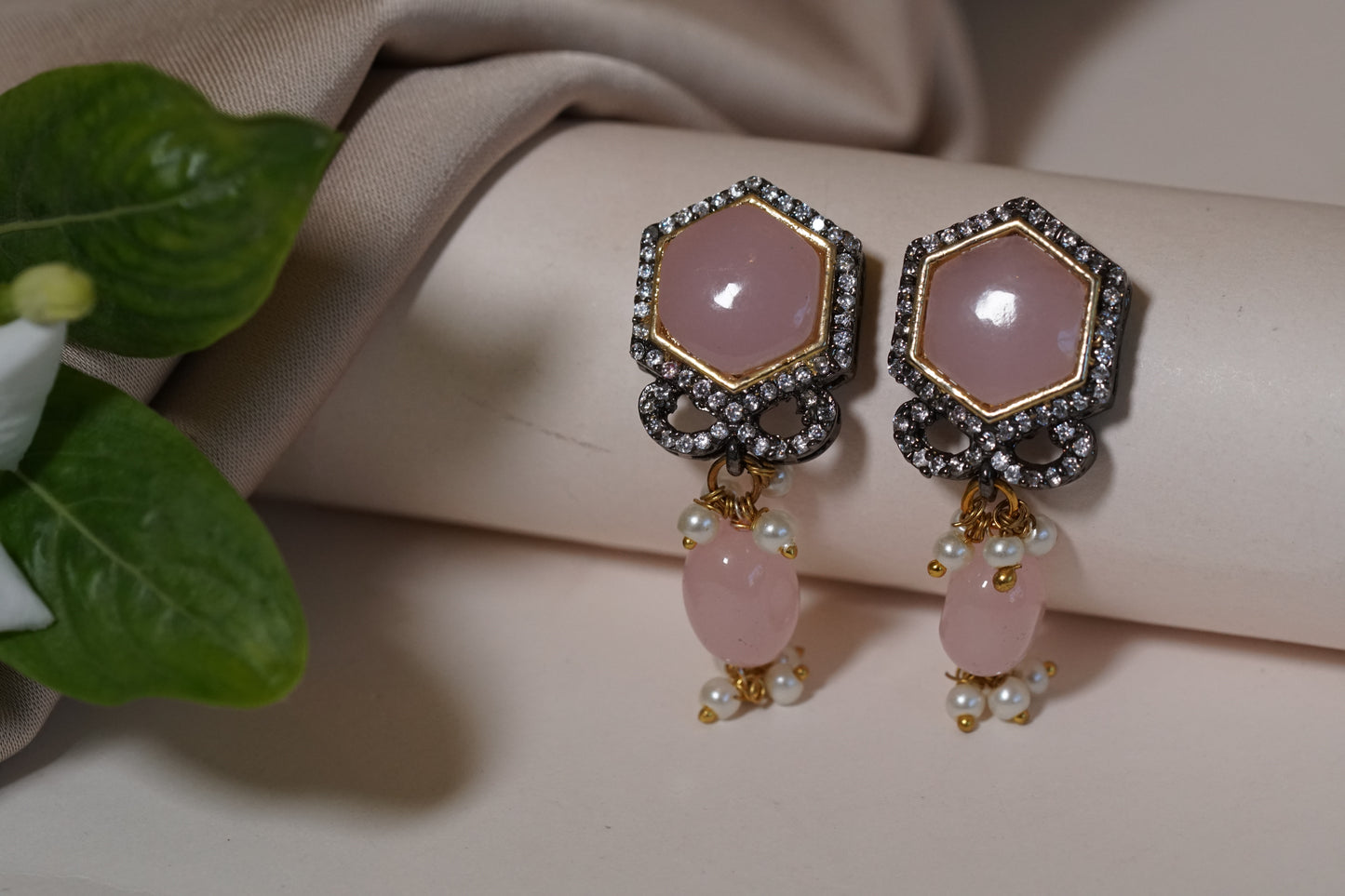 Pink Stone Polki Pendant set 4-7858