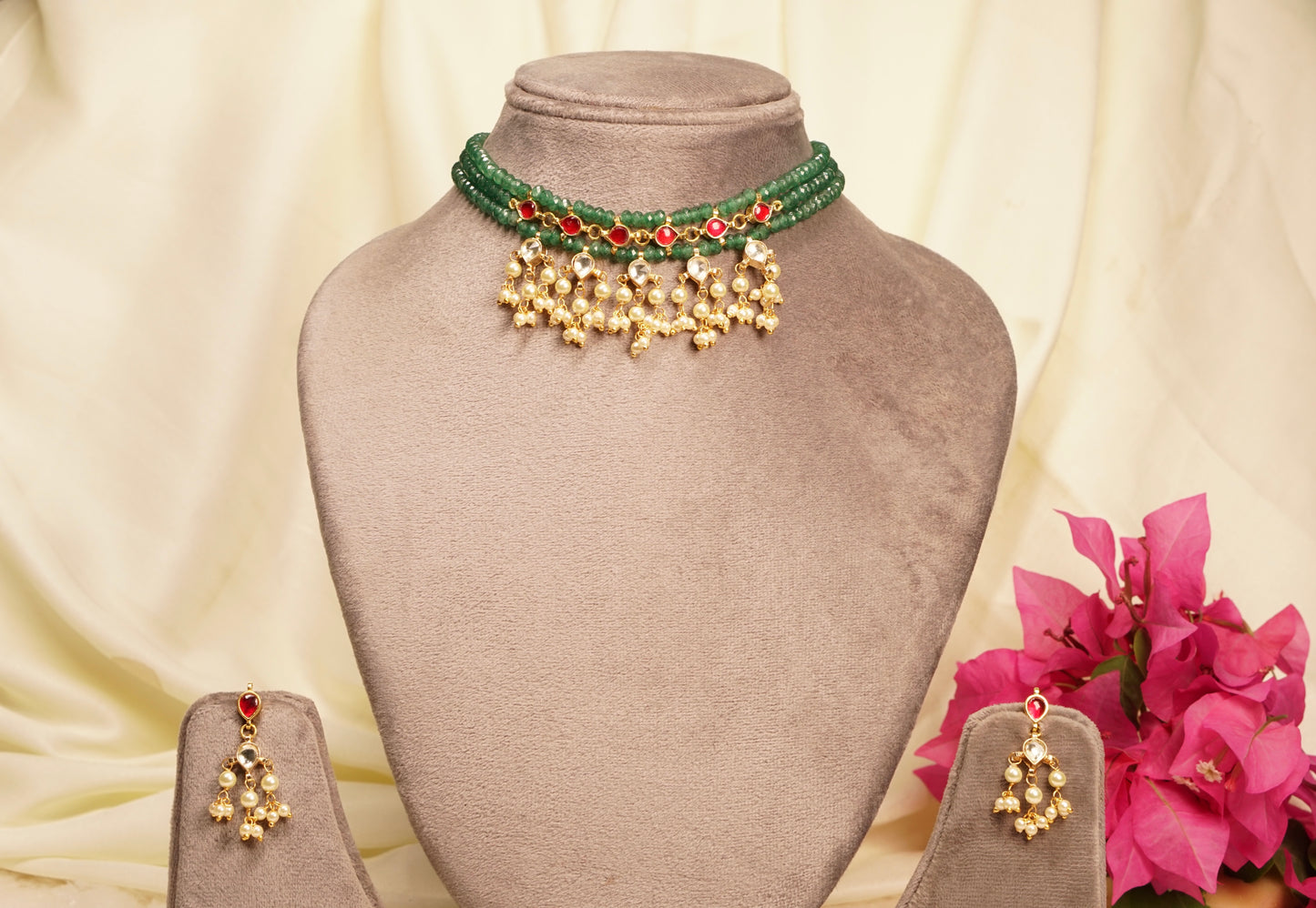 Green beads Necklace set H4-26