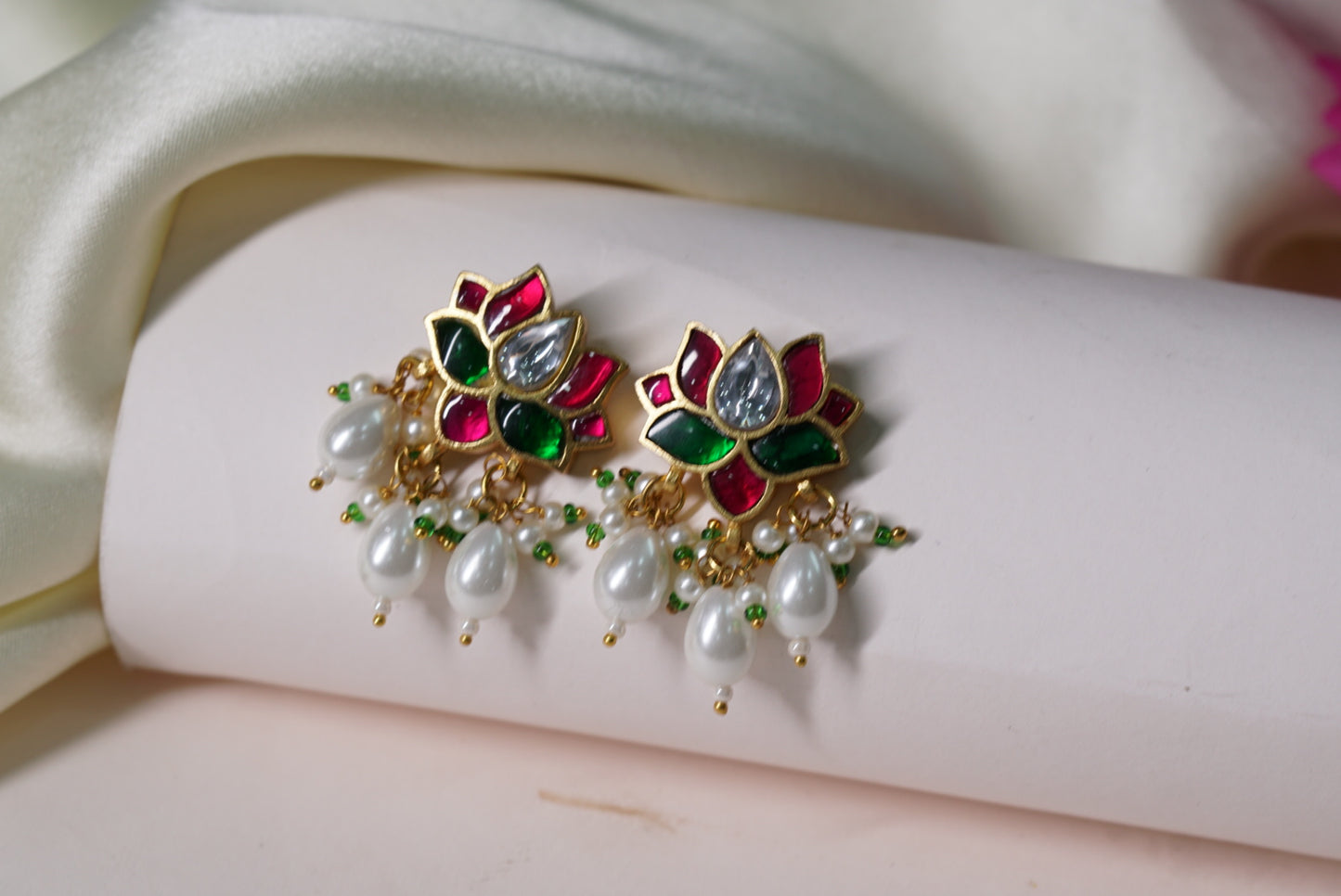 Kundan Lotus Earrings 1-3301