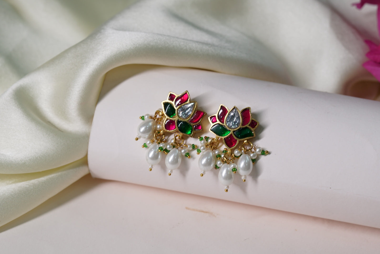 Kundan Lotus Earrings 1-3301