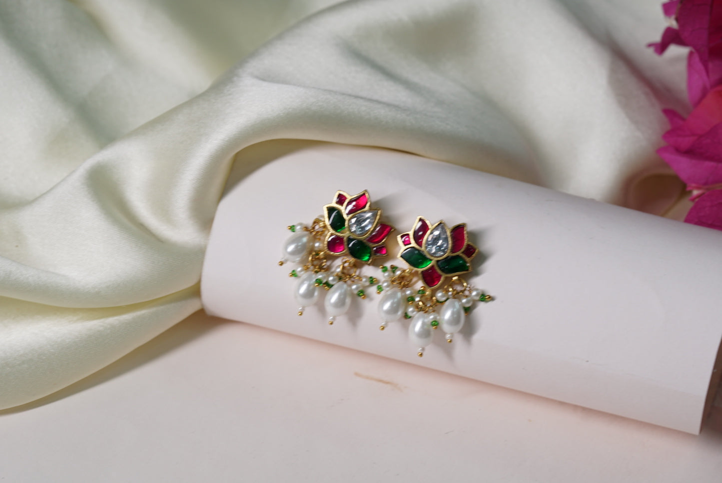 Kundan Lotus Earrings 1-3301