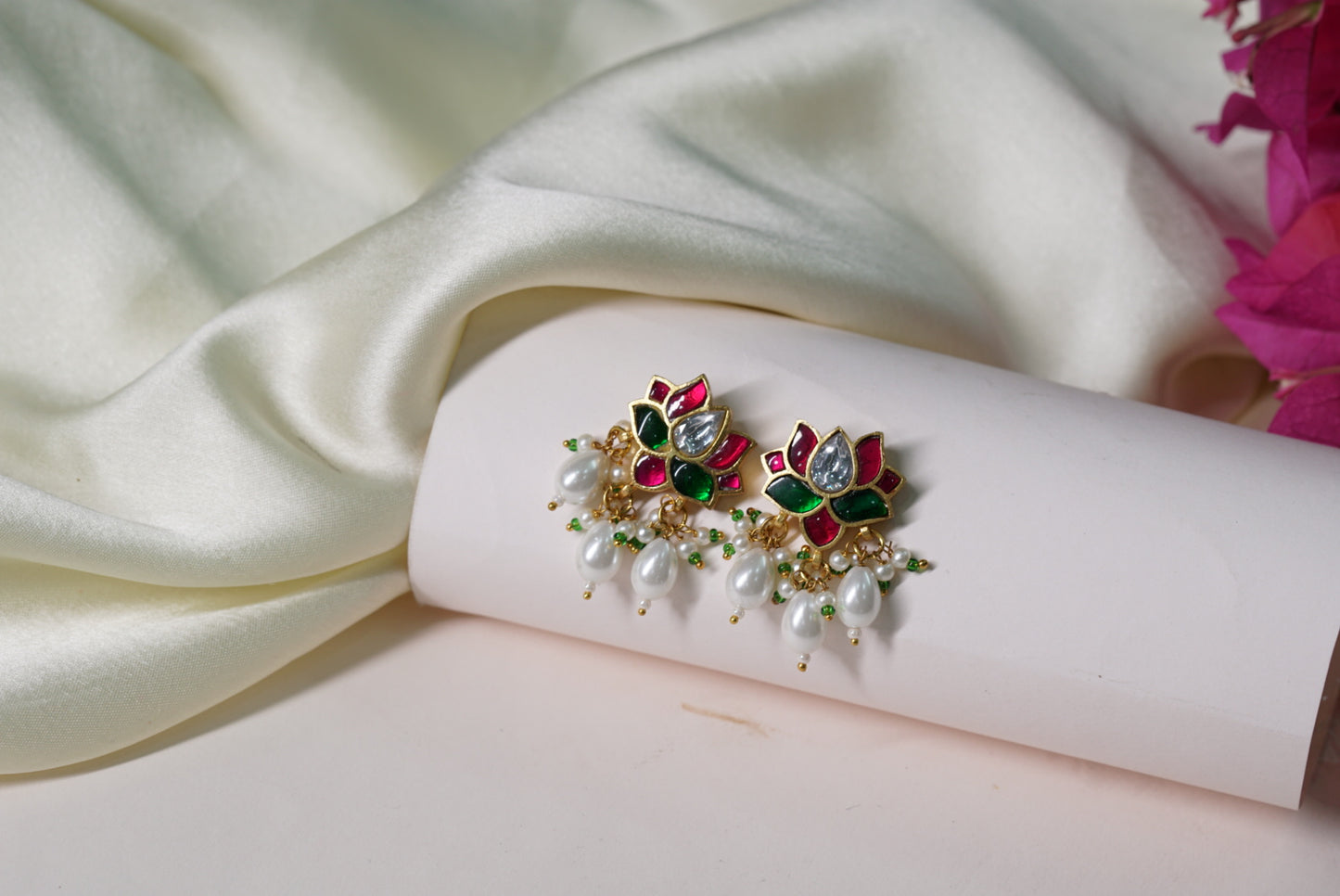 Kundan Lotus Earrings 1-3301