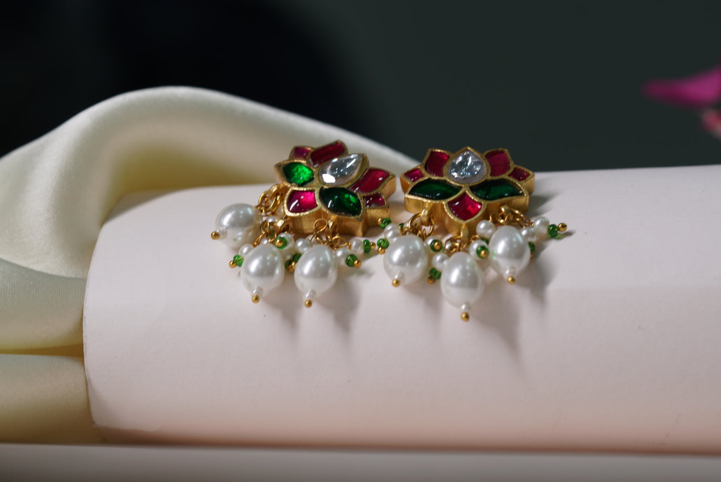 Kundan Lotus Earrings 1-3301