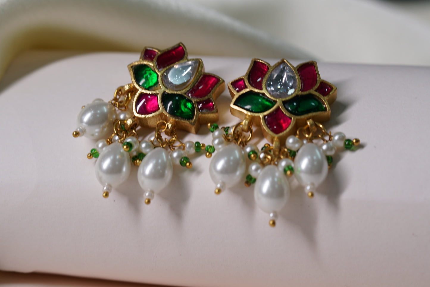 Kundan Lotus Earrings 1-3301