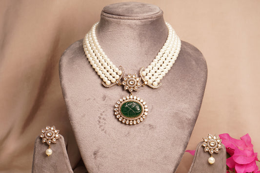 Green stone polki necklace set H1-078