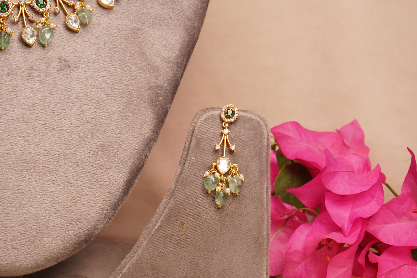 Green polki necklace set 4-7958