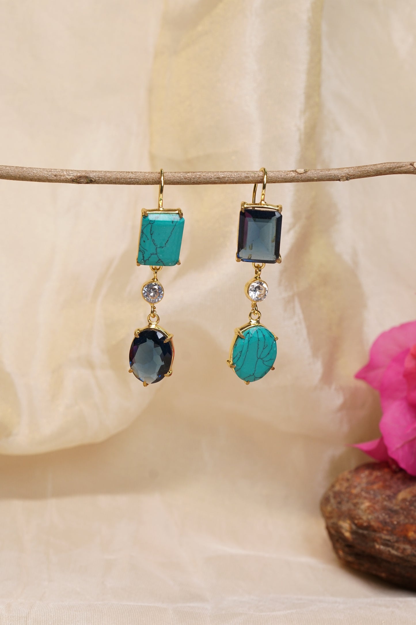 Oxidised stone earring H1-248