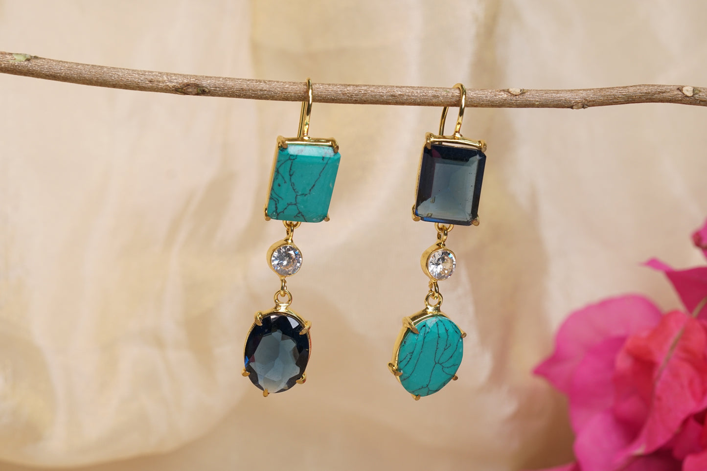 Oxidised stone earring H1-248