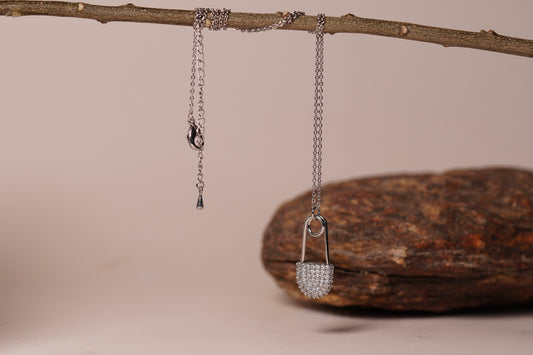 AD sterling Lock shape silver Pendant with chain H1-055