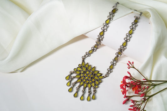 Yellow mirror oxidised necklace 4-6513