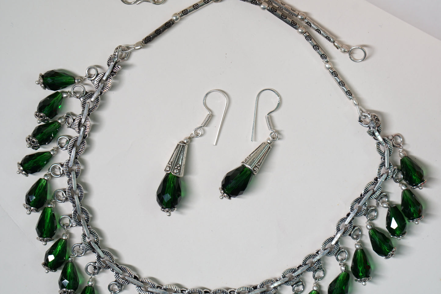 Dark green beads oxidised necklace set 4-6508