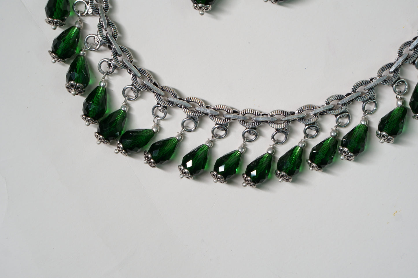 Dark green beads oxidised necklace set 4-6508
