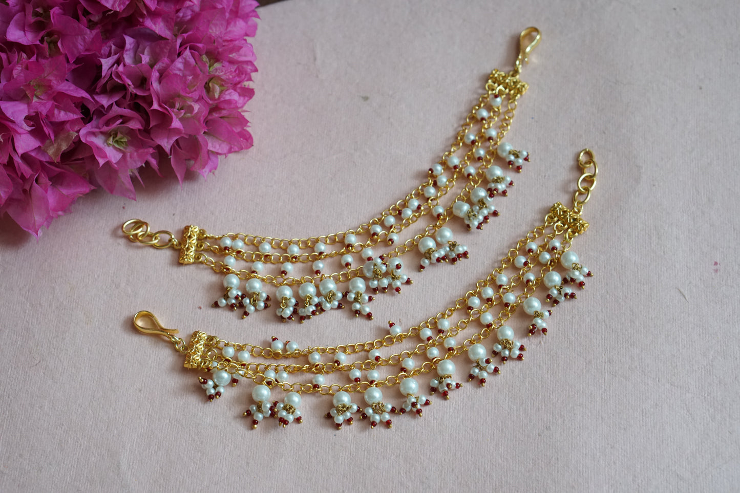 kundan 3 line earchain  H1-139