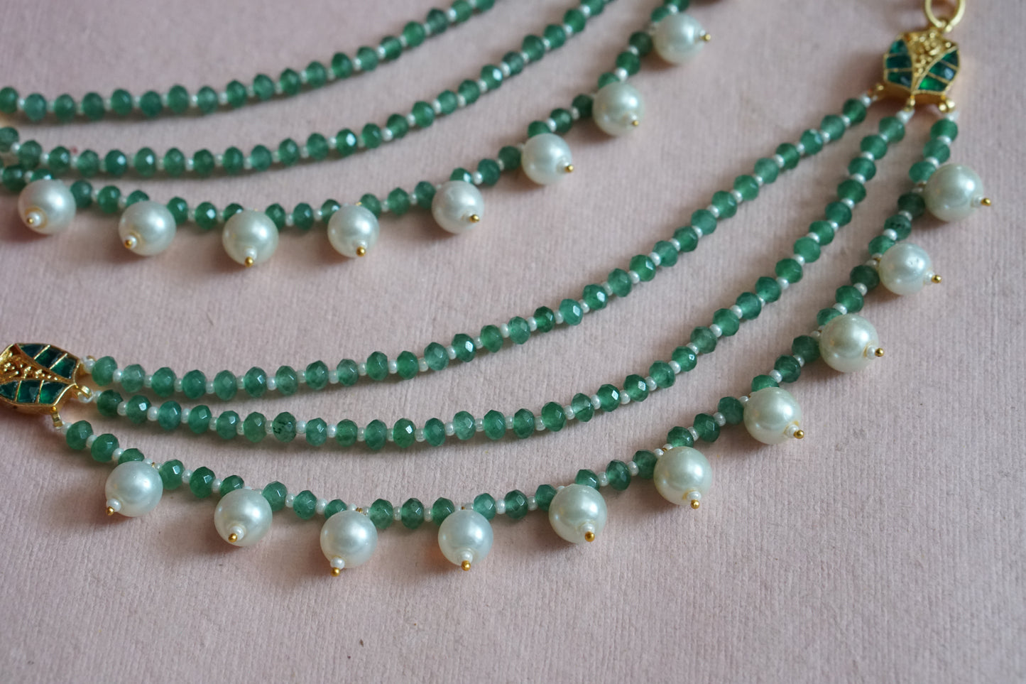 Green beads 3line earchain H1-144