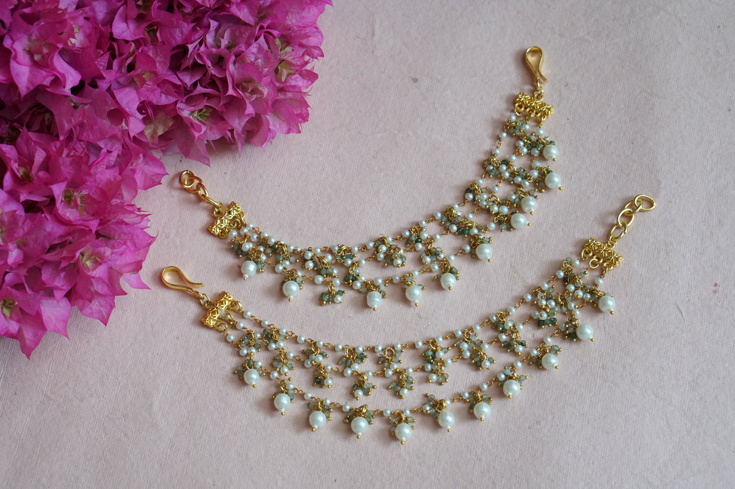 kundan 3 line earchain  H1-141