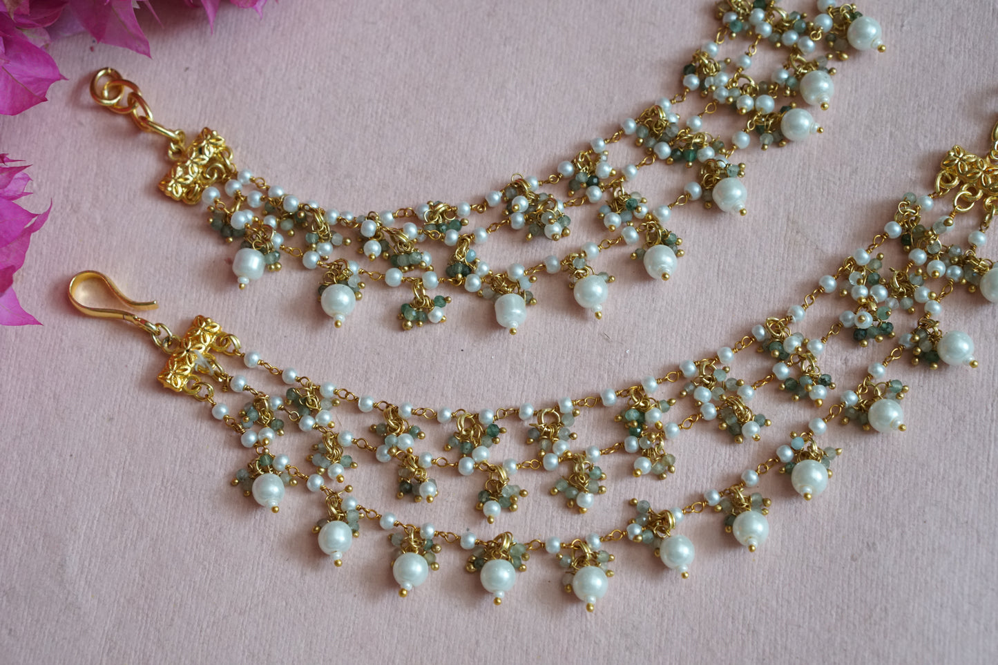 kundan 3 line earchain  H1-141