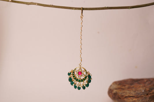 Green Kundan Maang tikka 5-663