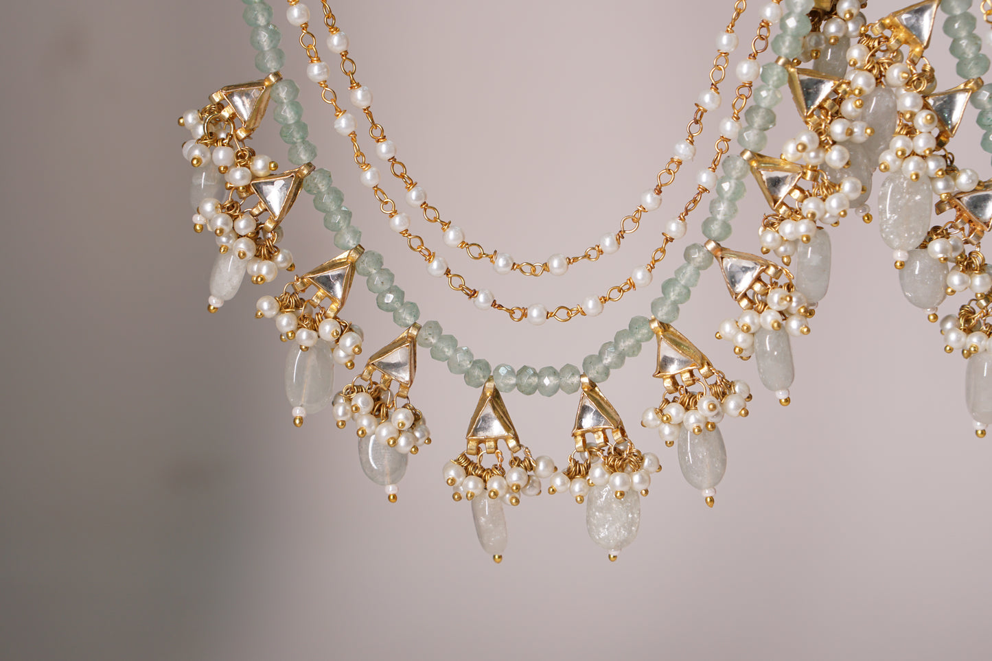 Mint Mani Kundan 3 Line Earchain H1-216