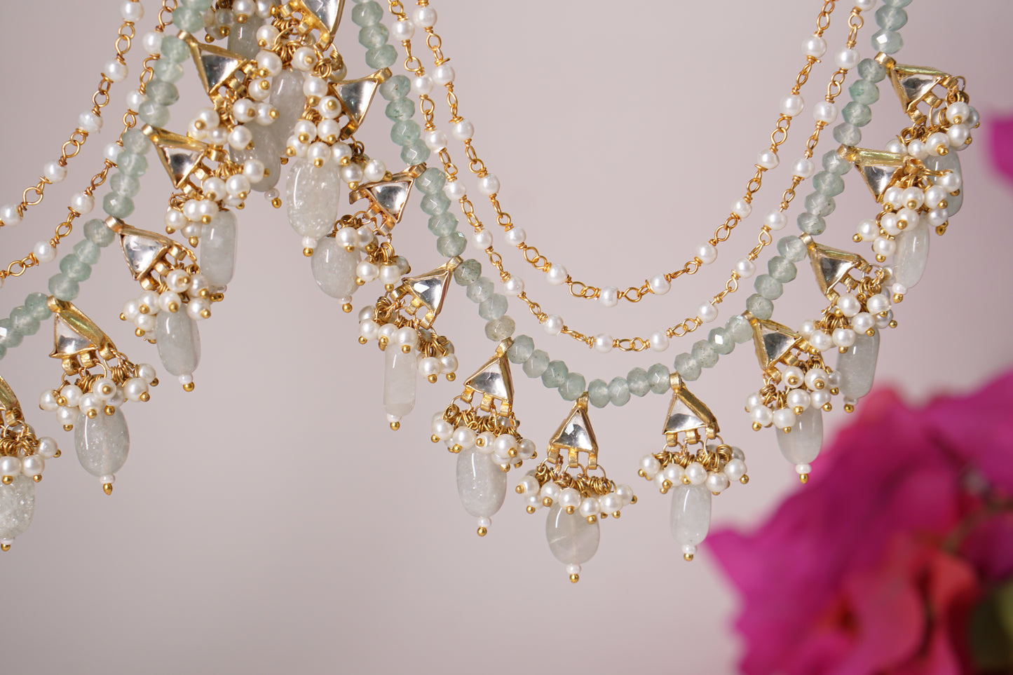 Mint Mani Kundan 3 Line Earchain H1-216