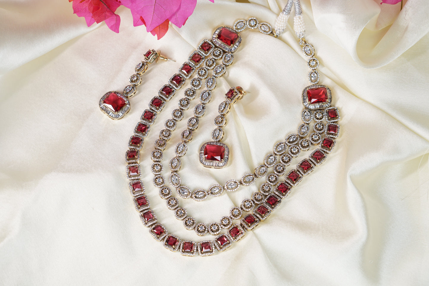 Red AD Polki necklace set H4-01