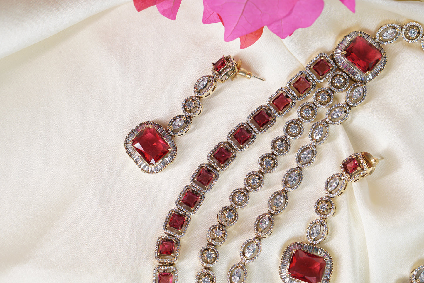 Red AD Polki necklace set H4-01