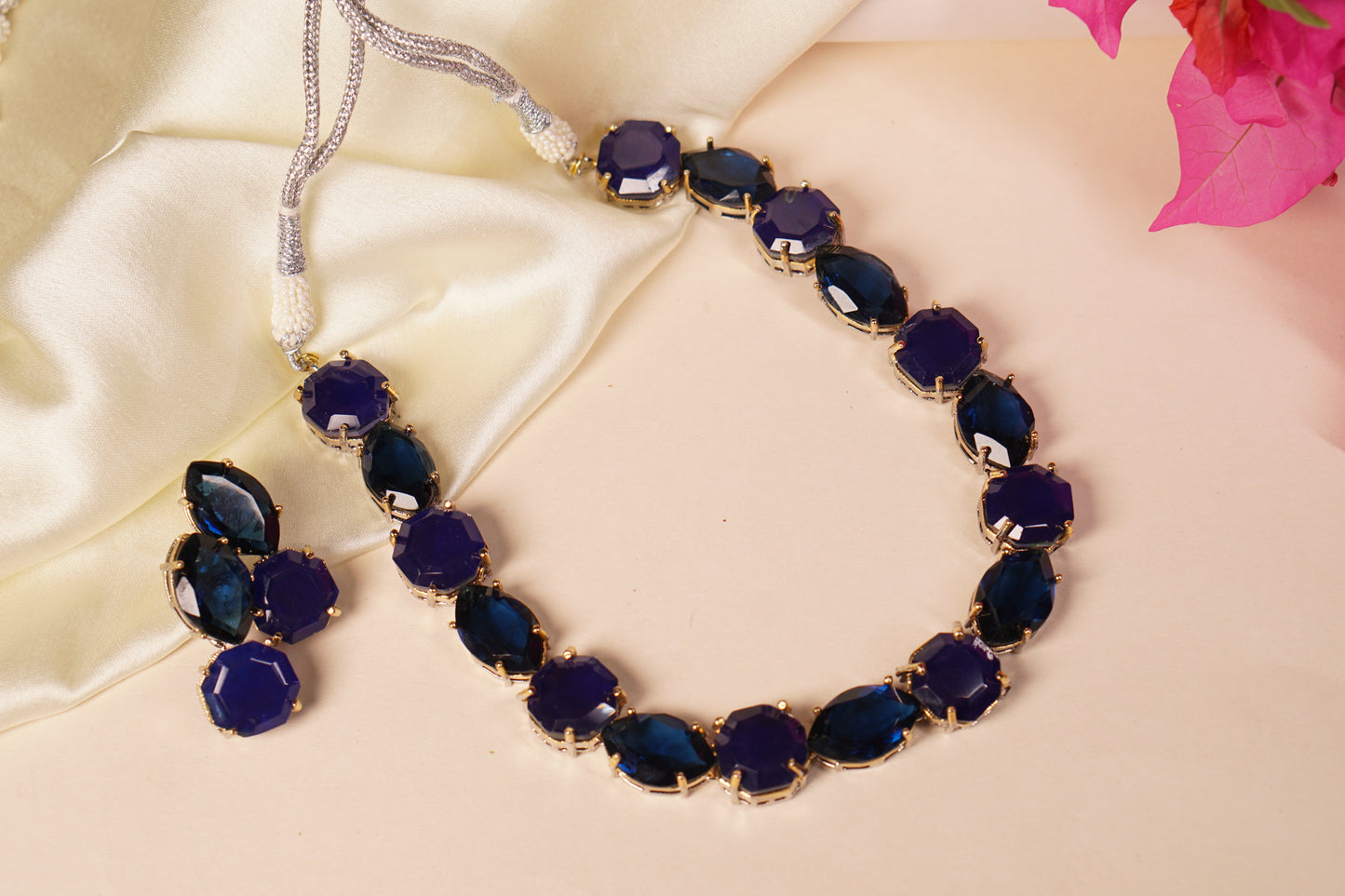 Blue stone polki Necklace set H4-13