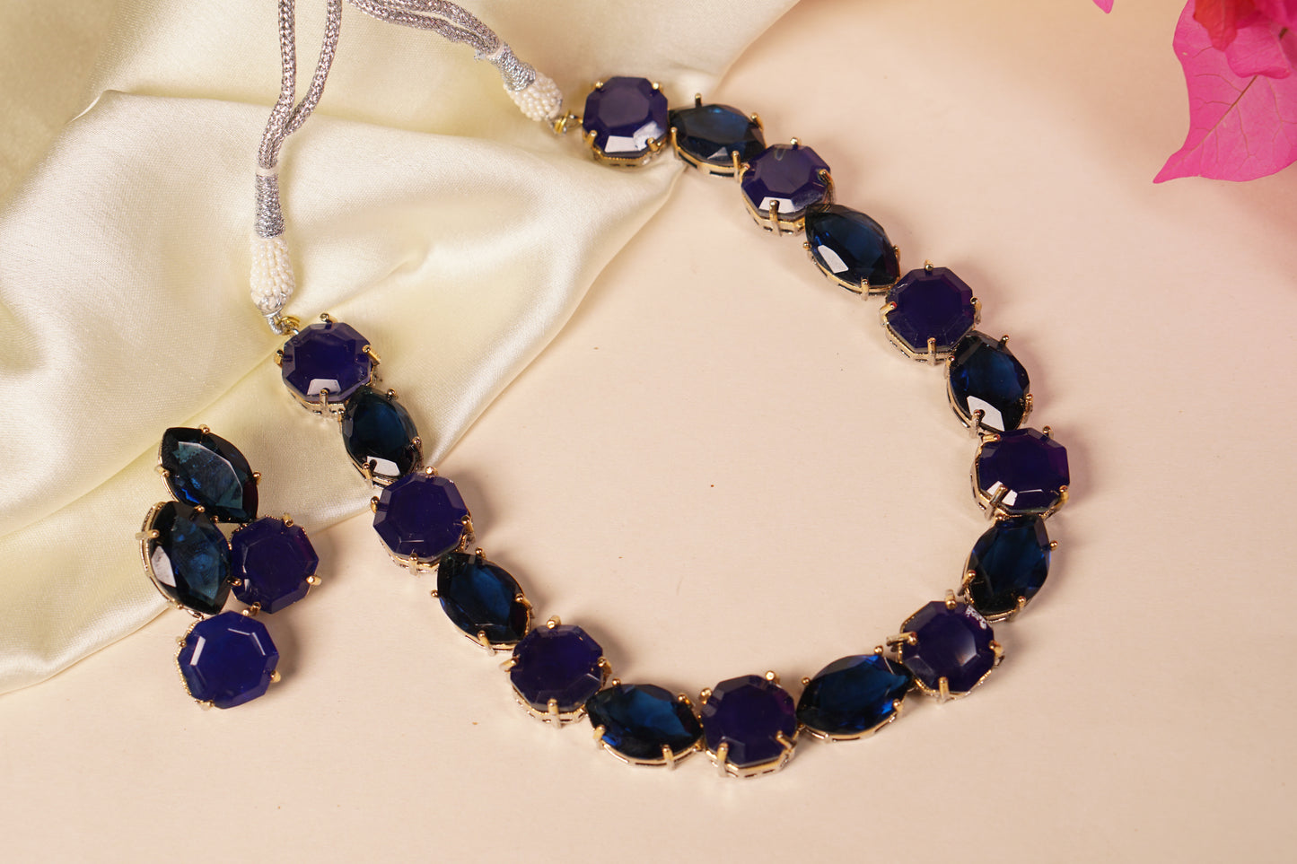 Blue stone polki Necklace set H4-13