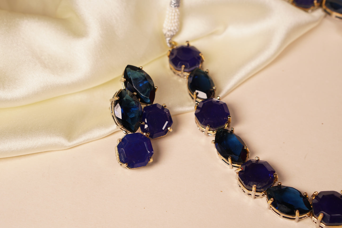 Blue stone polki Necklace set H4-13