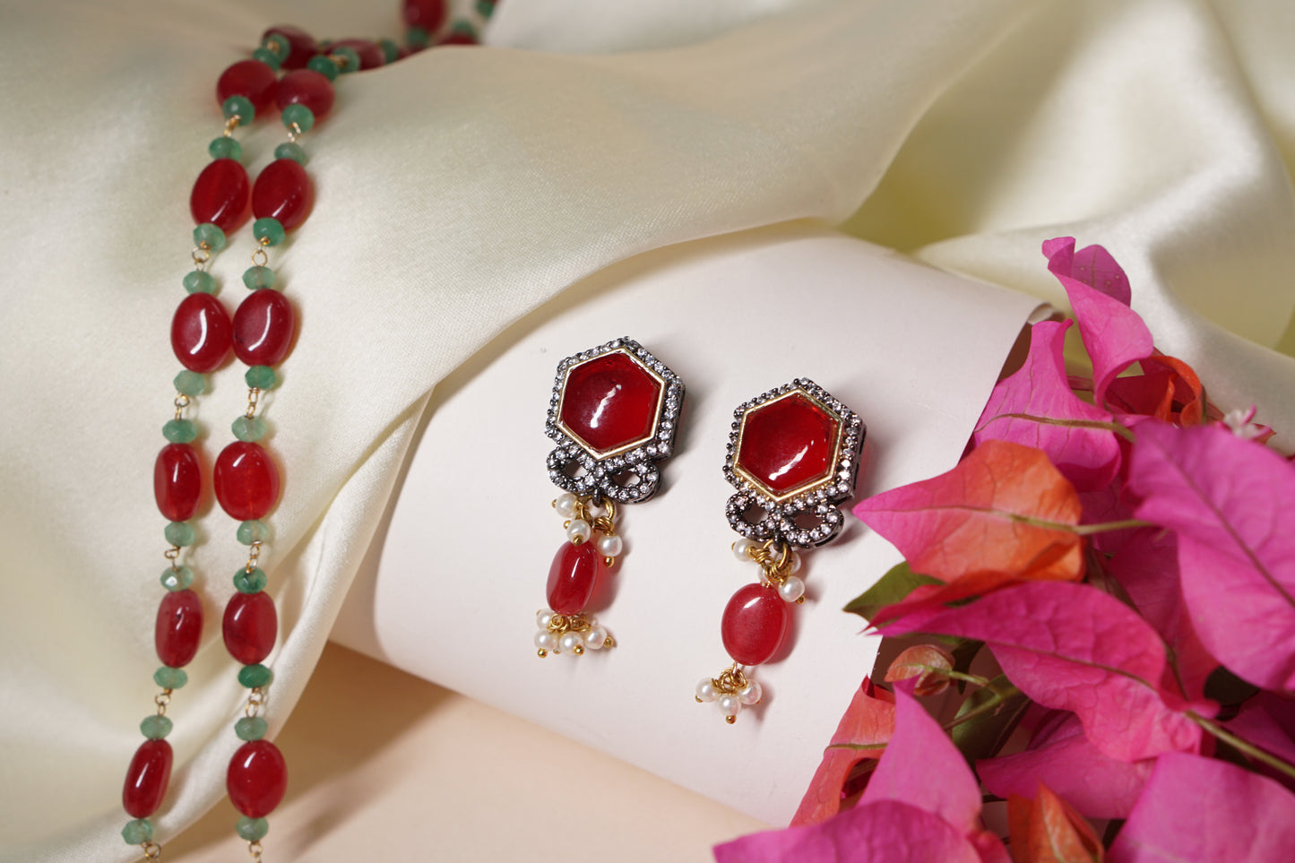 Maroon Polki Necklace Set H1-048