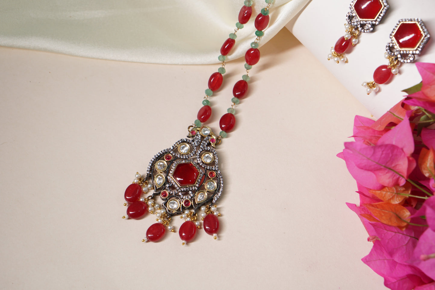 Maroon Polki Necklace Set H1-048