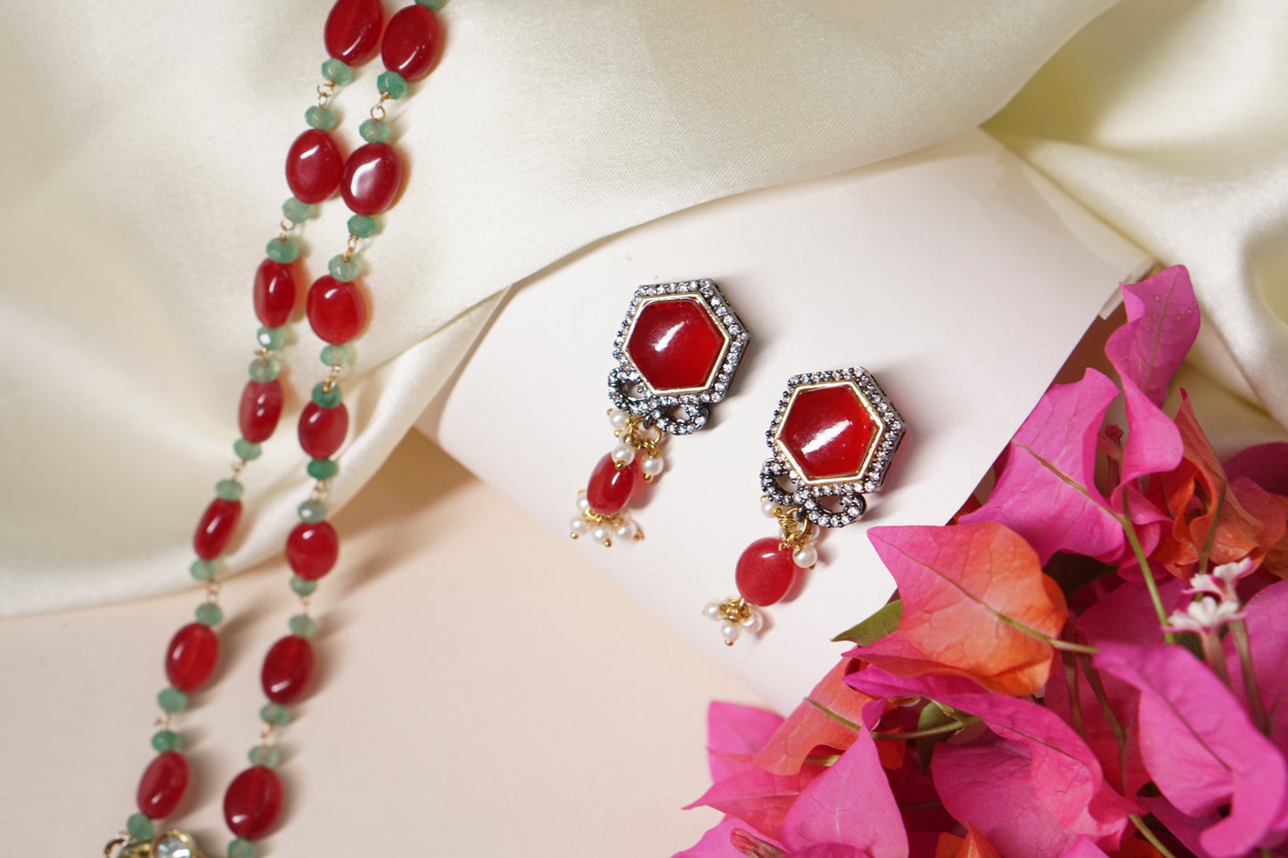 Maroon Polki Necklace Set H1-048