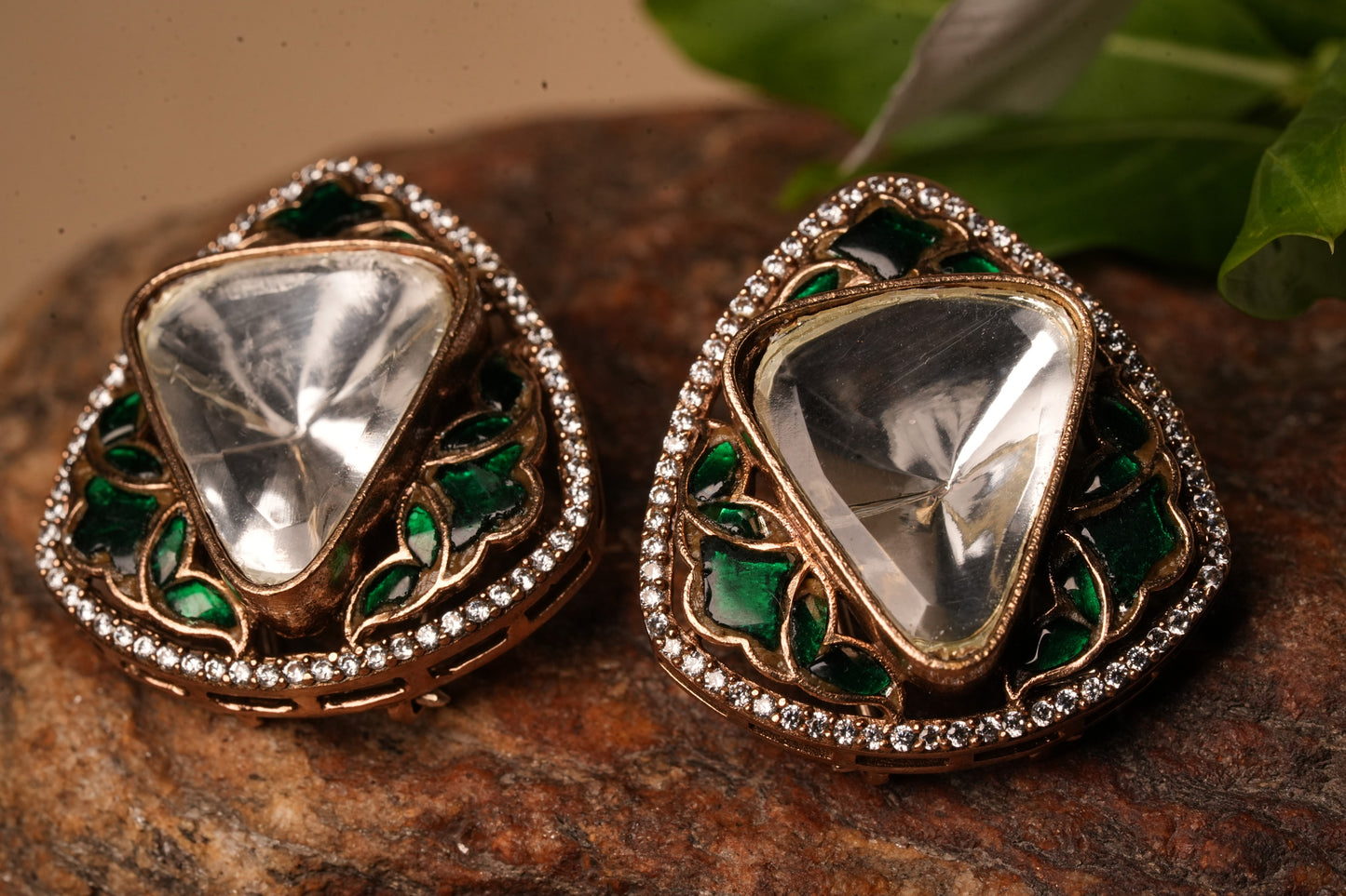 Green stone polki Earrings 1-4176