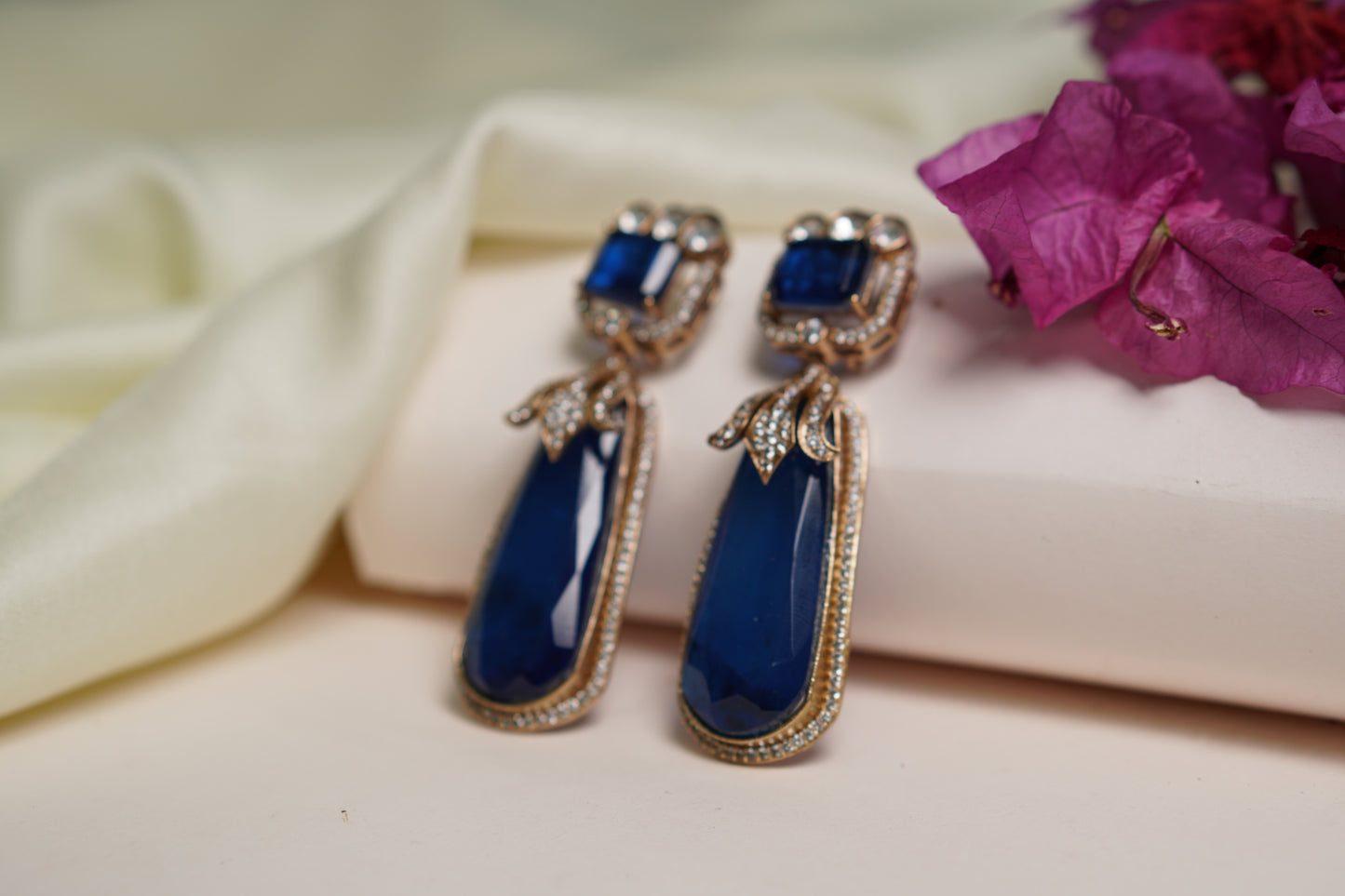 Blue Stone long Polki Earrings H1-083