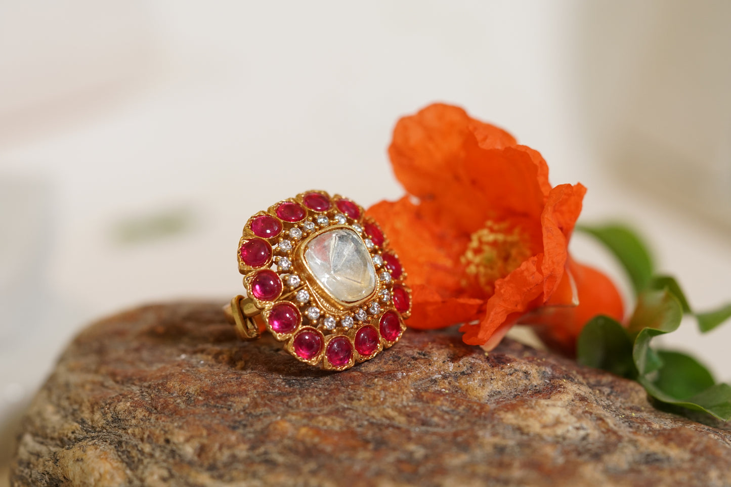 Red Stone Polki Ring (6-265)
