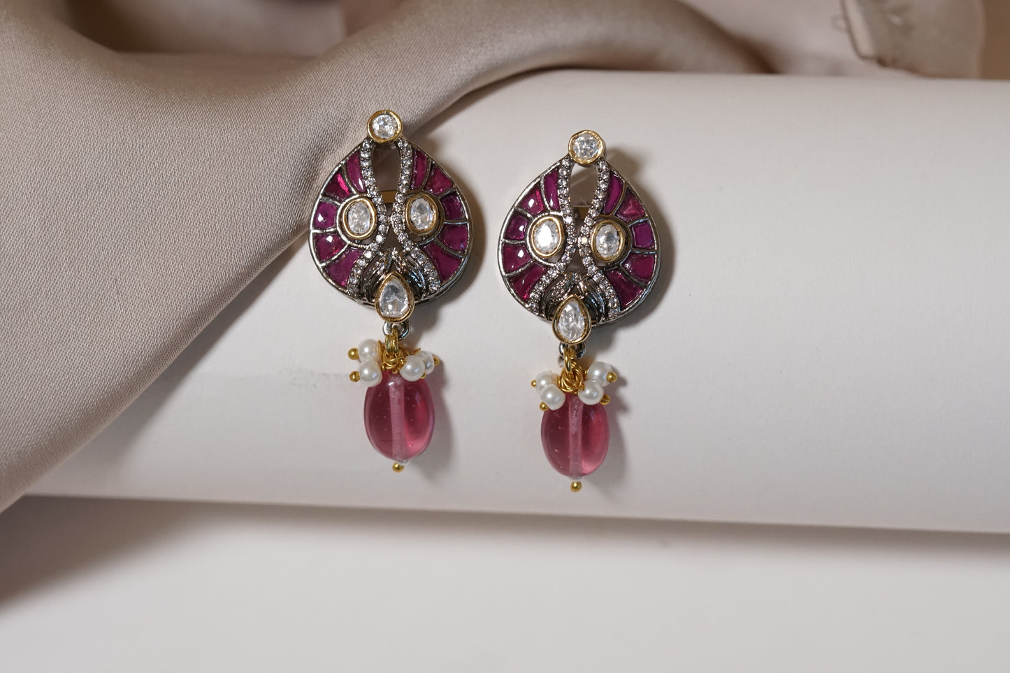 Pink Stone Polki Pendant set H1-049