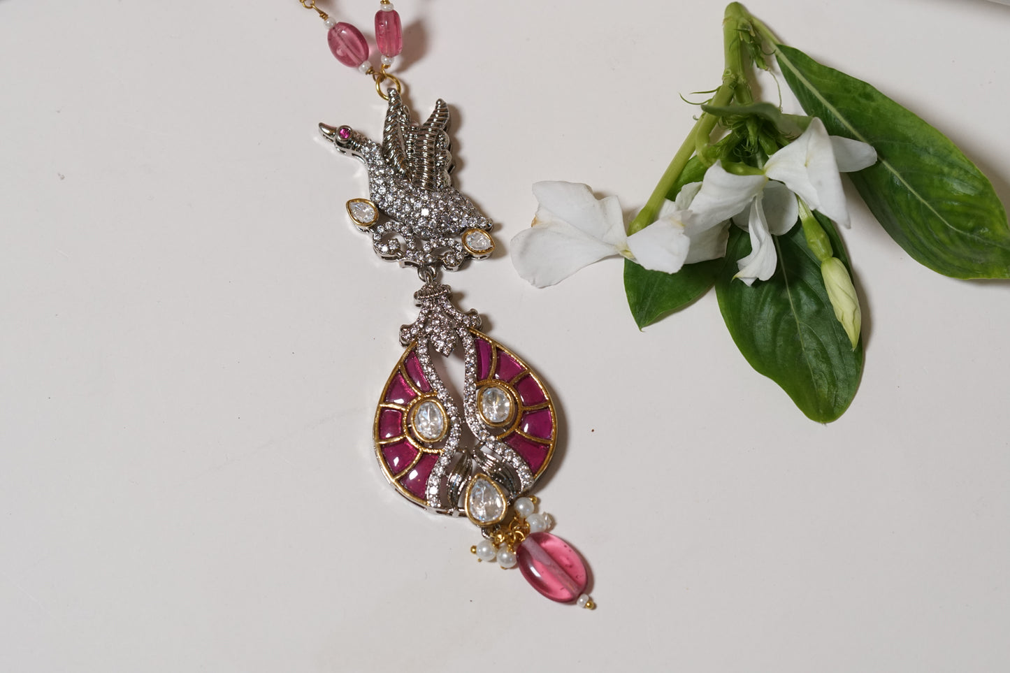 Pink Stone Polki Pendant set H1-049