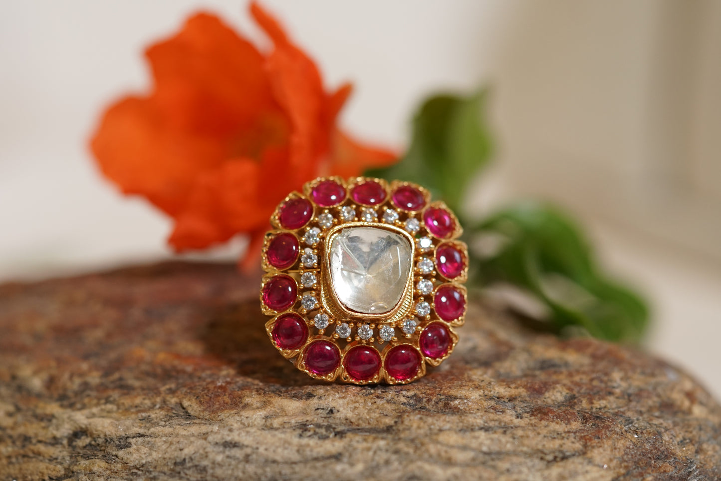 Red Stone Polki Ring (6-265)