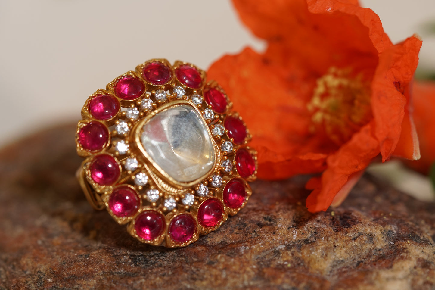Red Stone Polki Ring (6-265)