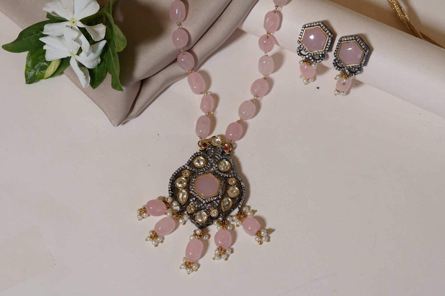Pink Stone Polki Pendant set 4-7858
