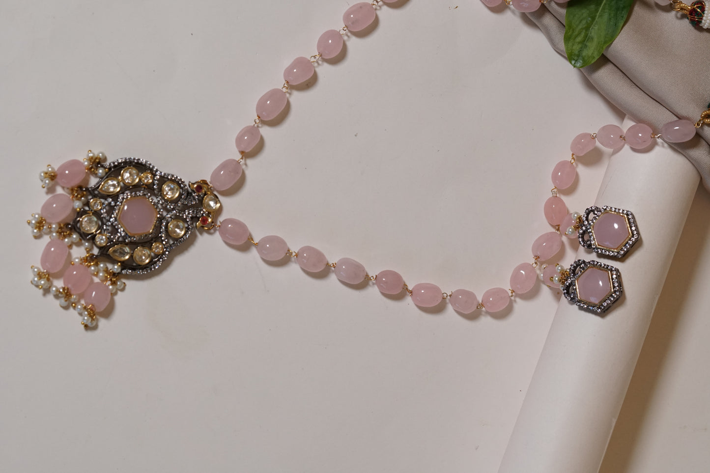 Pink Stone Polki Pendant set 4-7858
