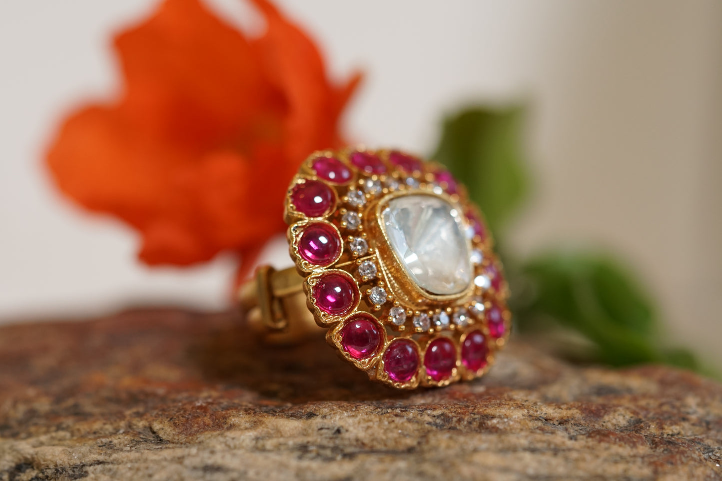 Red Stone Polki Ring (6-265)