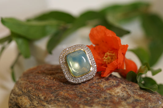 Turquoise AD Polki Ring 6-266