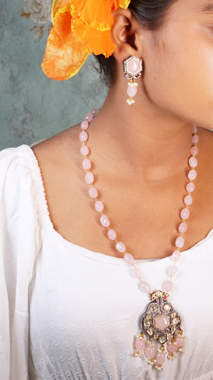 Pink Stone Polki Pendant set 4-7858