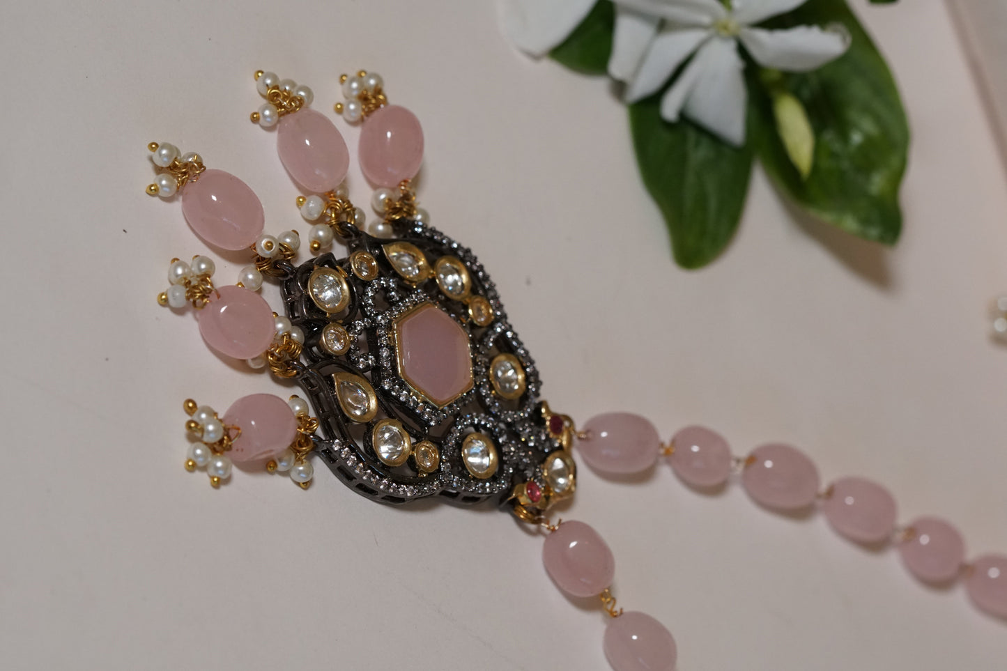 Pink Stone Polki Pendant set 4-7858