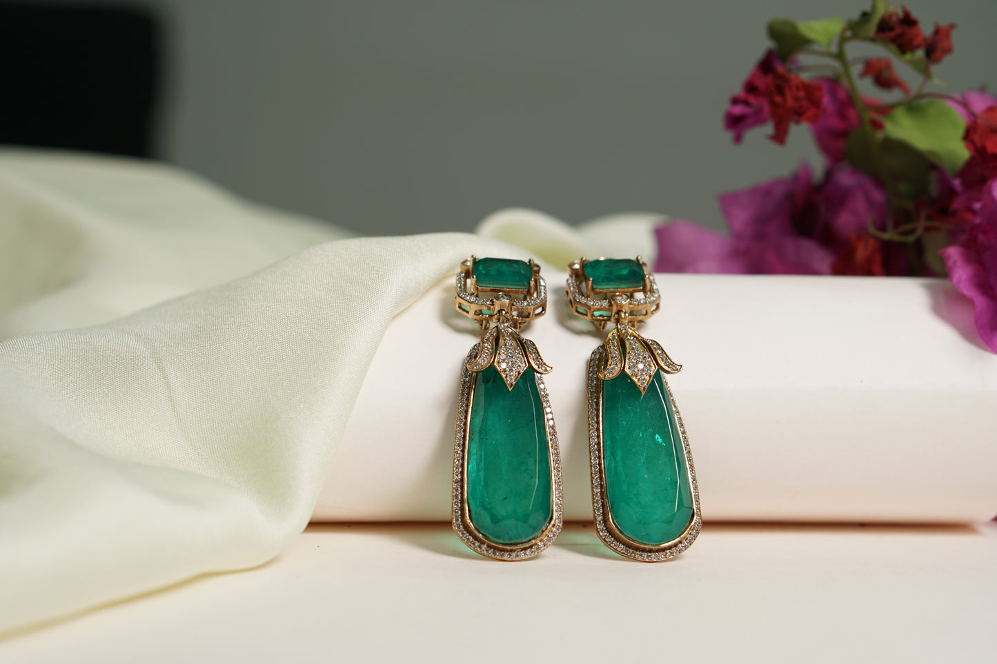 Green Stone long Polki Earrings H1-082