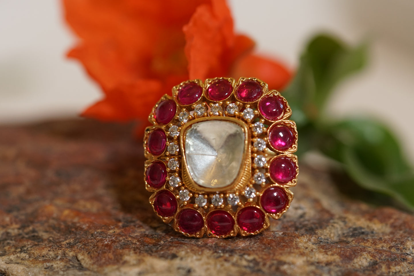 Red Stone Polki Ring (6-265)