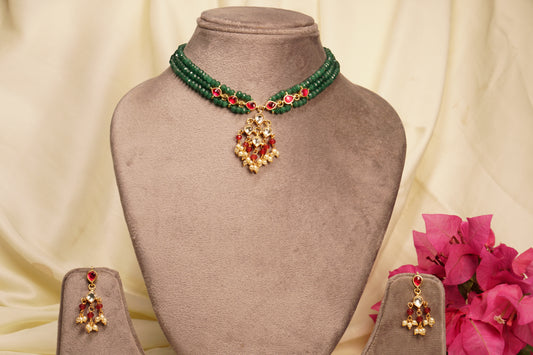 Green  Beads Kundan Necklace Set 4-8106