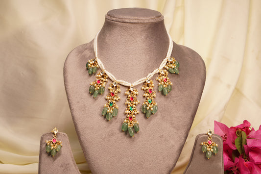 Mint Beads Kundan Necklace Set 4-8107